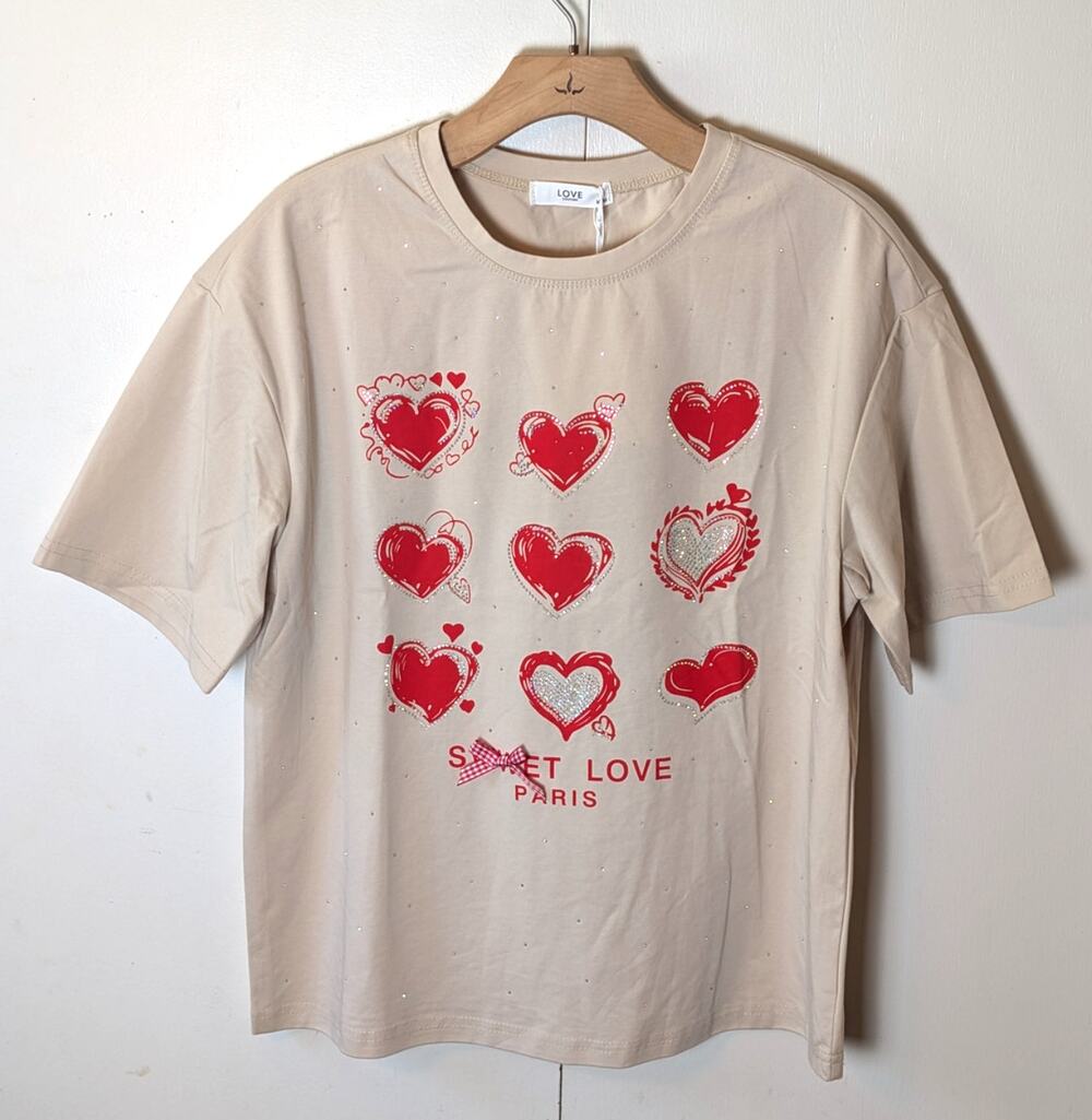 Love Couture Cream Heart T-Shirt Medium